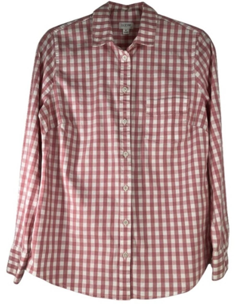 J. Crew Pink White Plaid Button Down Collared Boyfriend Blouse Size S